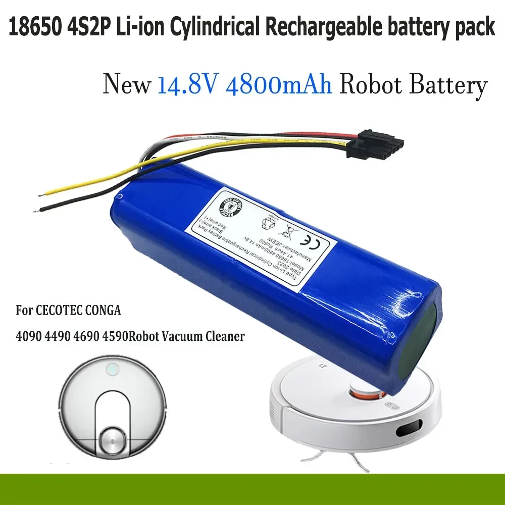 

18650 4S2P 14.8V 4800mAh Robot Battery For Cecotec Conga 5090 5490 4090 3090 Robotic Vacuum Cleaner Battery pack