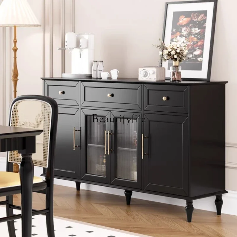 

05 FG17American Retro Solid Wood Sideboard Restaurant Modern Minimalist Storage Side Cabinet Black Mid-Ancient Multi-Functional