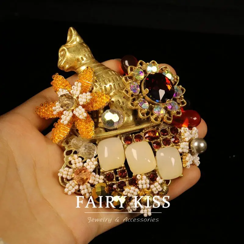 

Европа и Америка, изысканные винтажные броши ручной работы с желеобразным цветком и котенком, модные винтажные украшения-корсаж для женщин