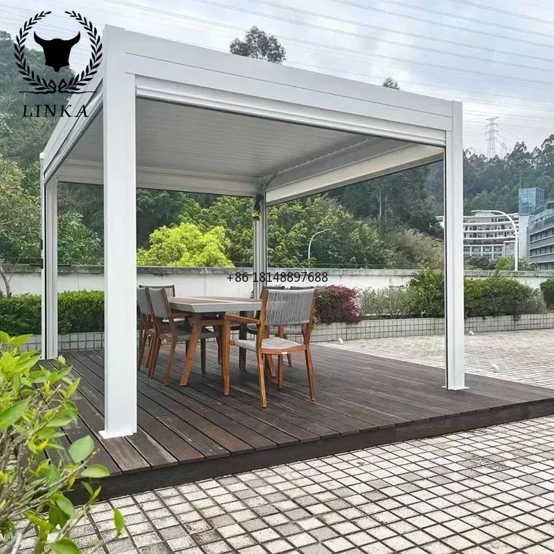 Foshan aluminum bioclimatica gazebo automatic retractable metal louvre pergola price for restaurant