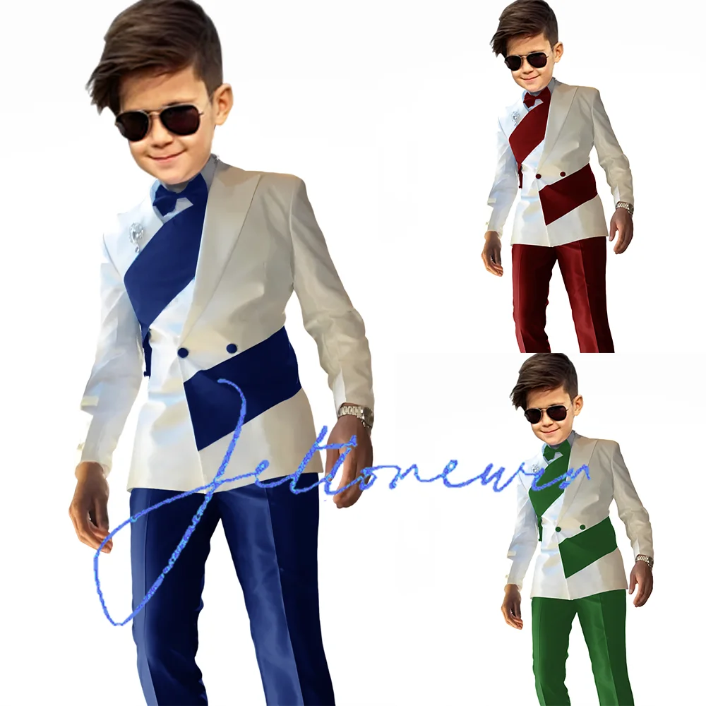 Wedding Boy Suit 2 Piece Set Double Breasted Blazer Tuxedo for KIds Party Clothes Custom Size 2-18 Years Old Boy Suit