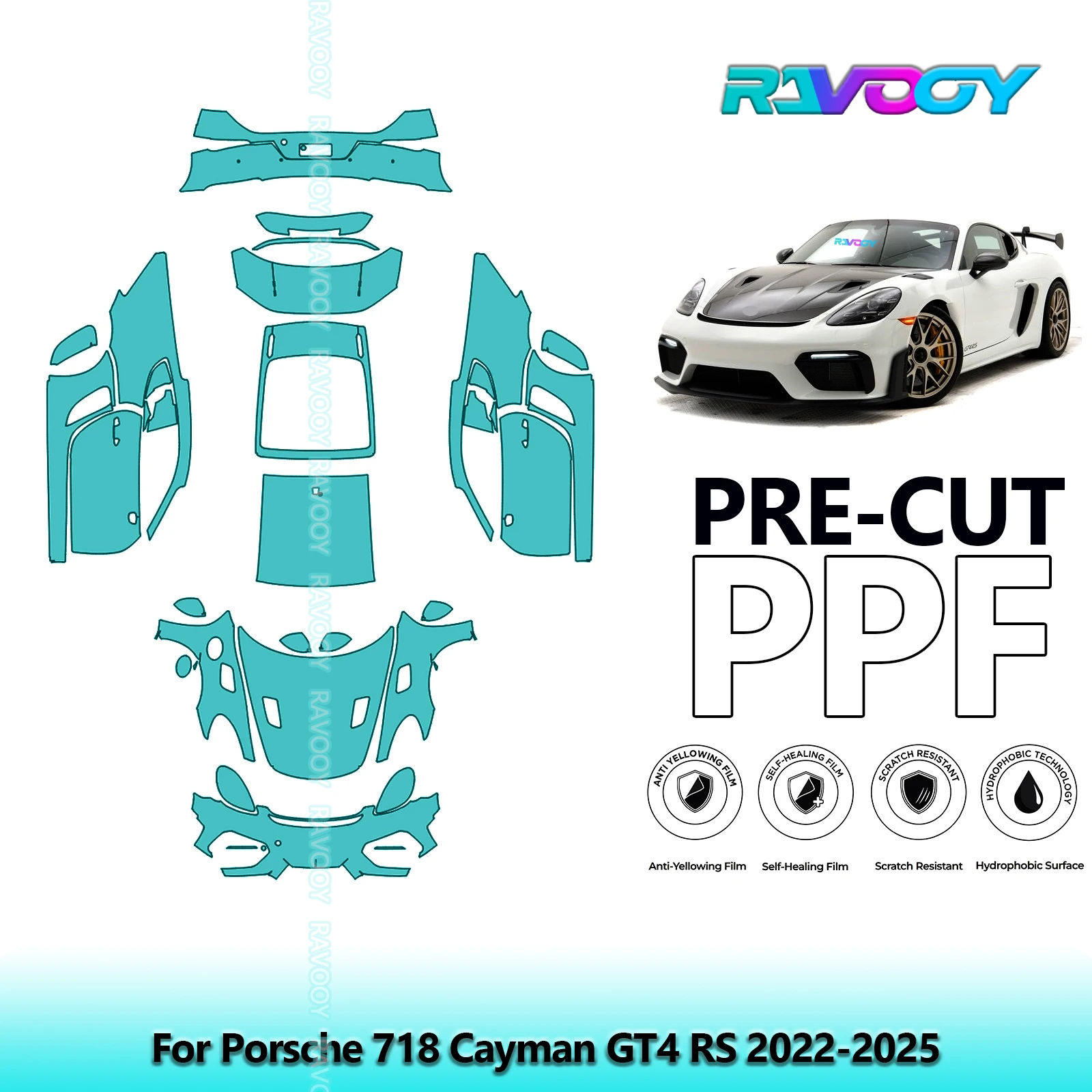 

8,5 мил предварительно вырезанная защитная пленка для краски PPF, полный автомобильный прозрачный бюстгальтер для Porsche 718 Cayman GT4 RS 2022-2025