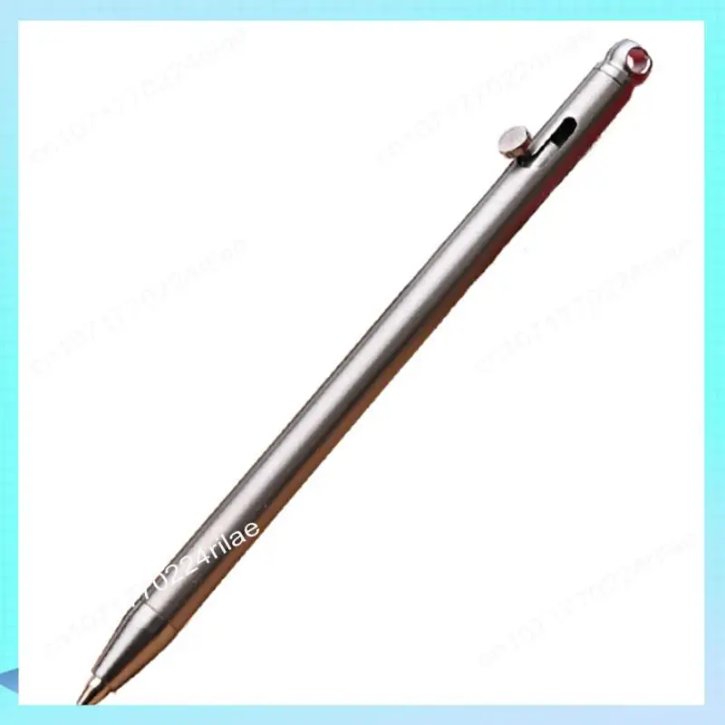 A17Z Gray Titanium Mini Compact Travel Ballpoint Pen With Bolt Action, Portable Keychain Design