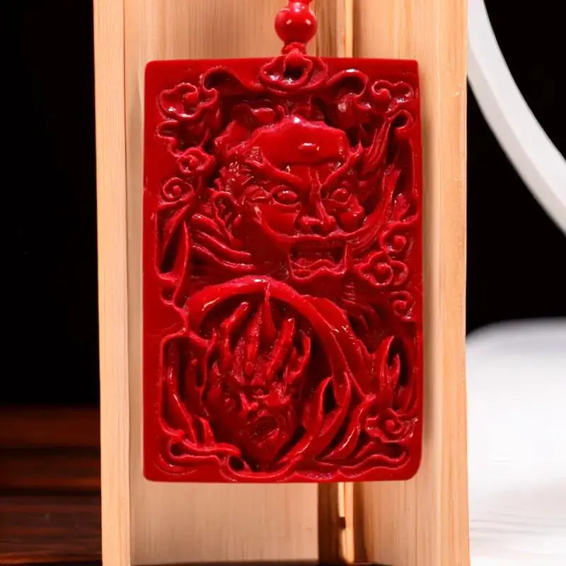 

Cinnabar Patron Saint Pendant Amulet Gift Vintage Carved Men Accessories Chinese Red Luxury Jewelry Energy Gifts for Women