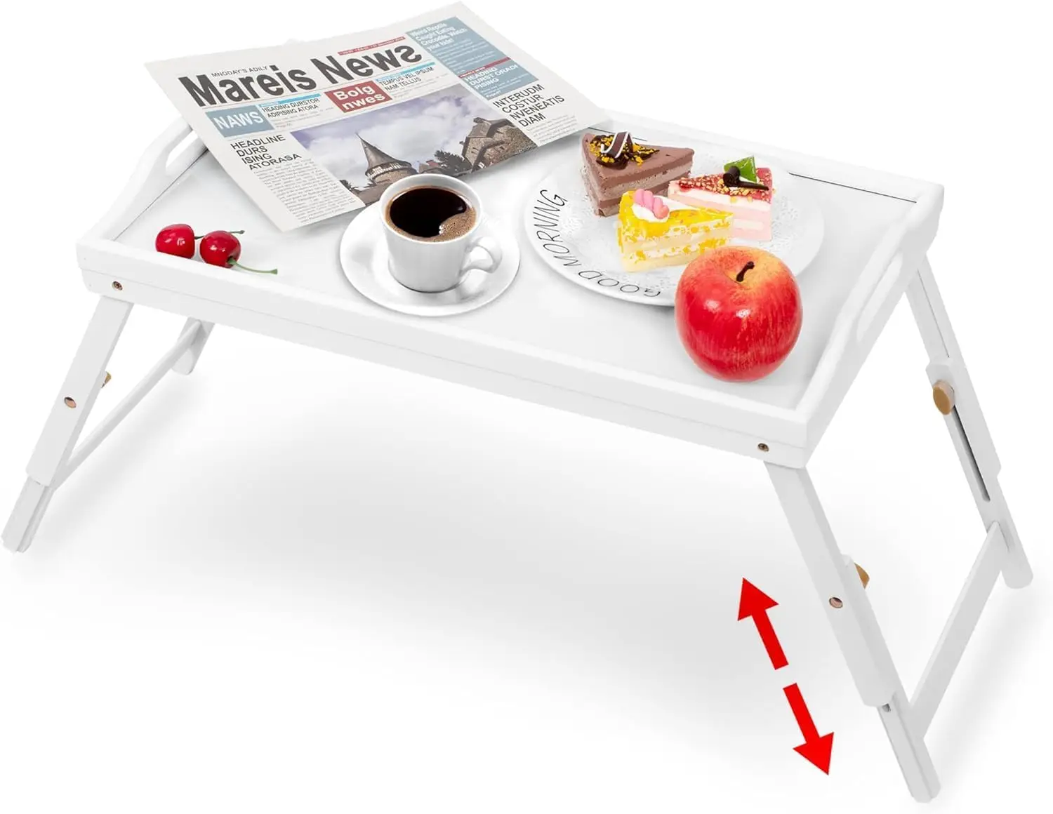 

Регулируемый по высоте бамбуковый поднос для кровати со складными ножками для еды на диване или пикнике, портативный поднос для закусок, белый цвет