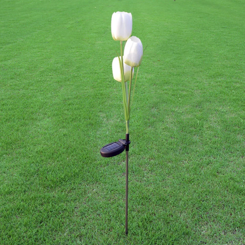 

LED Solar Garden Lights 3 Tulip Flower Lawn Garden Lights for Lawn Pathway Yard Driveway Patio Walkway Pool Area (White)