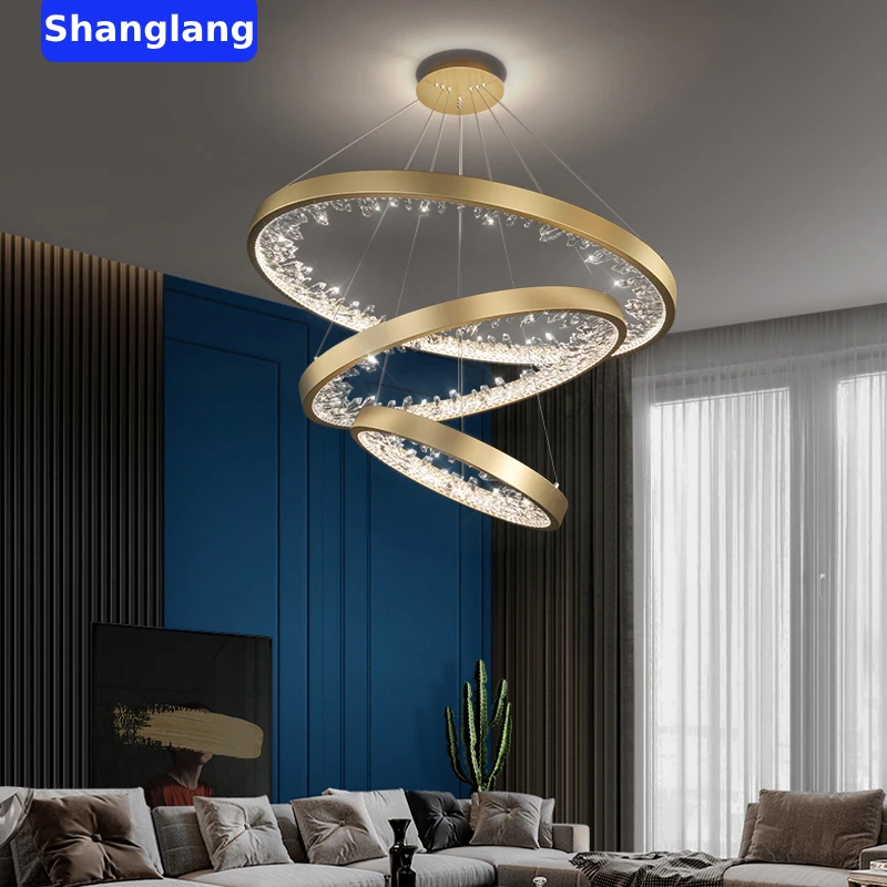 Modern Crystal Luxury Round Ring Chandelier For Living Room Restaurant Bedroom Kitchen Home Decor Black/Gold Pendant Light