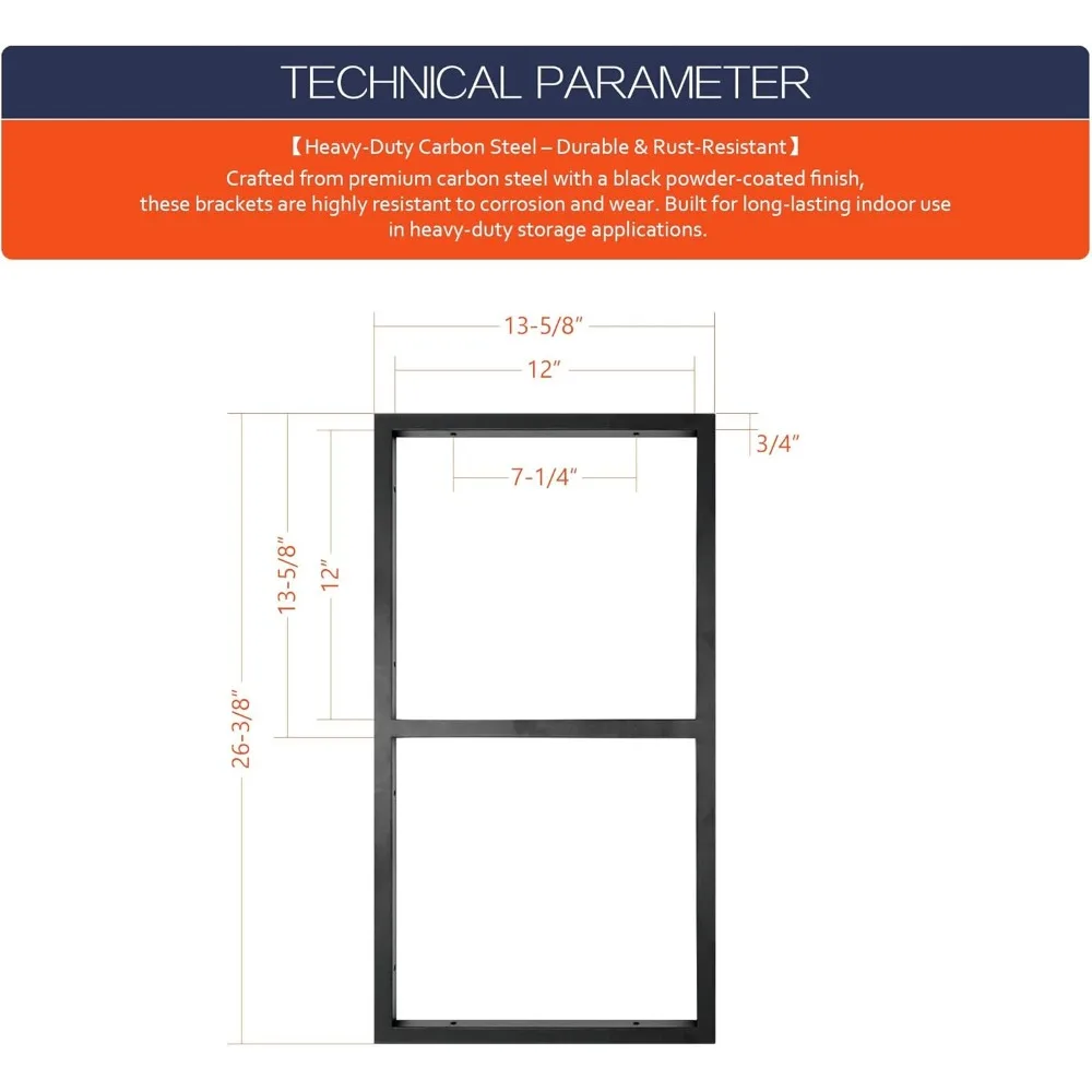 Staffa per mensola quadrata a 2 livelli in acciaio al carbonio verniciato a polvere nera, altezza 26-3/8, soluzione per scaffalature per montaggio a parete o a soffitto