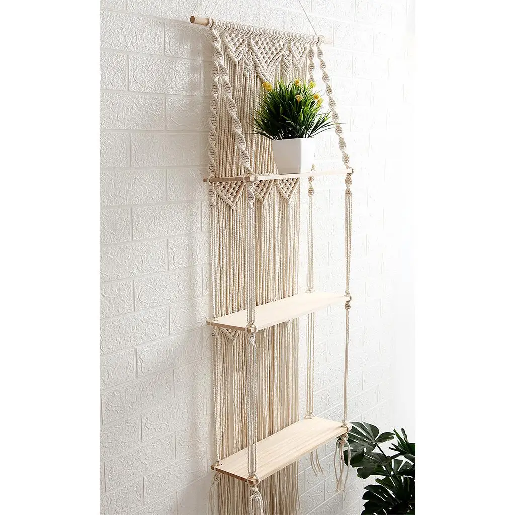 Macrame Wall Hanging Handwoven Cotton Rope Tapestry Shelf Organizer for Home