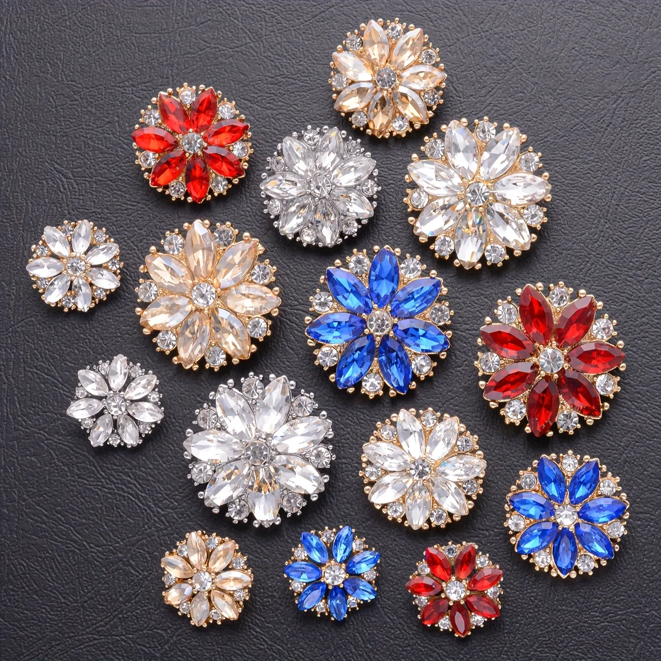 5pcs 15/20/24mm Shiny Rhinestone Flower-Shape Metal Buttons For DIY Shirts Sweater Coat Shoes Hats Jewelry Sewing Accessories