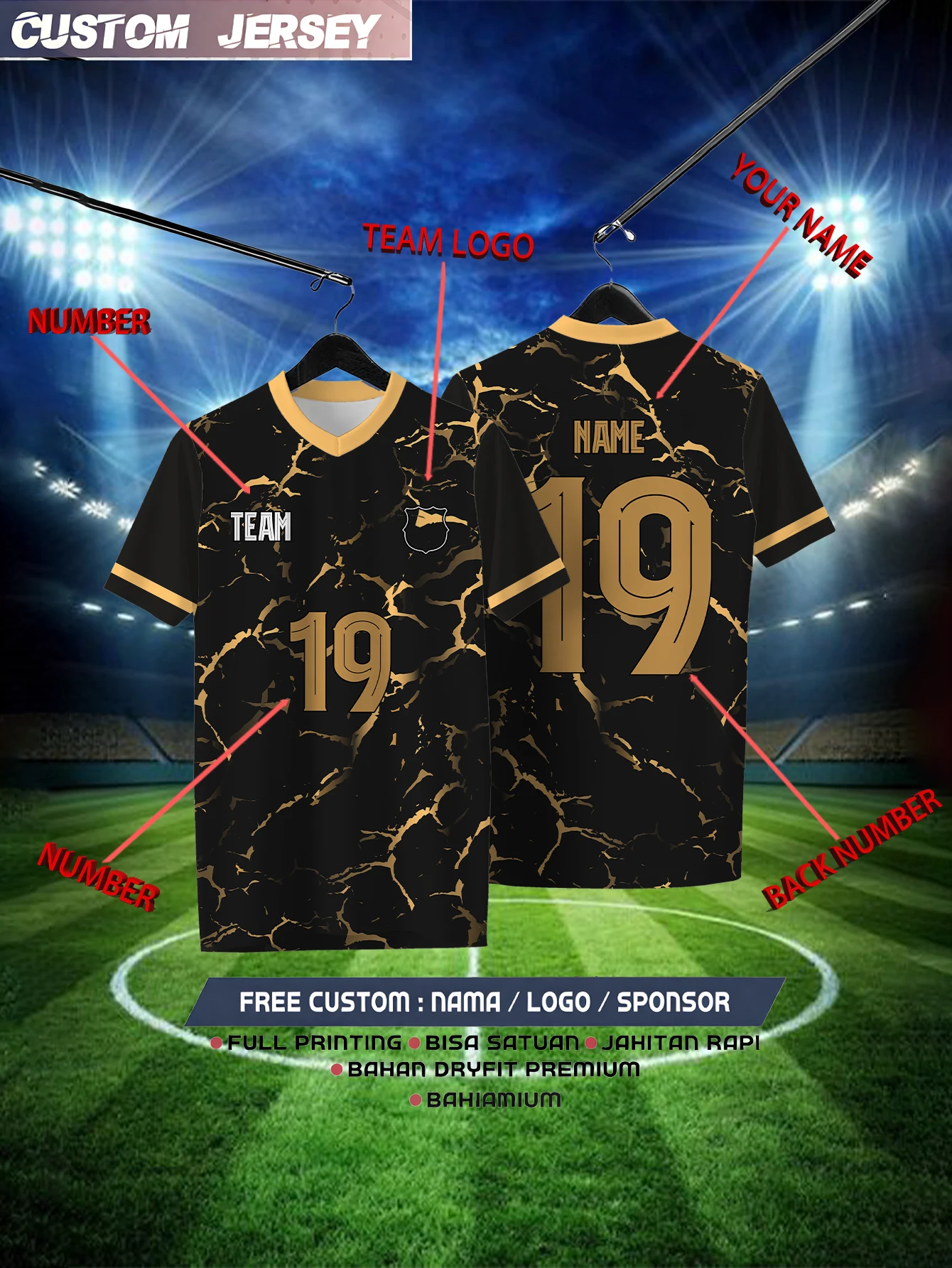 

Customized Geometric Black Short Sleeved Shirt with Team Name, Emblem, Name and Number, Outdoor Sports Short Sleeved T-shirt