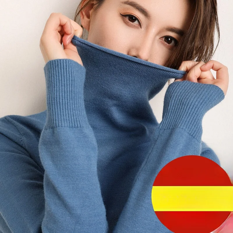 

Autumn Winter Women's High Collar Cashmere Sweater Bulk Neck Knitwear Slim Fit Base Layer Casual Style Long Sleeve Color