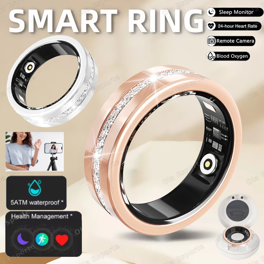 

New Smart Ring 2025 Lady Heart Rate Sleep Health Monitoring IP68 Waterproof Sports Pedometer Fitness Diamond Fashion Rings Women