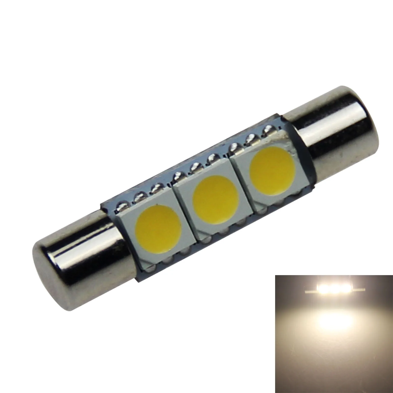 

1x Warm White Car T6.3 Fuse Light Sun Visor Blub 29MM 3 Emitters 5050 SMD LED 6614 TS-14V1CP Z20890