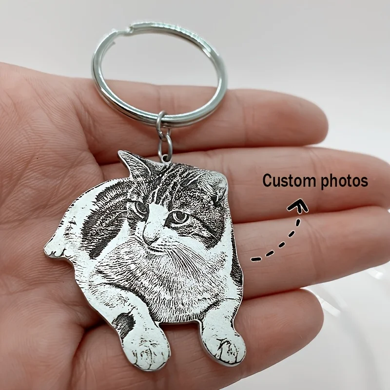 Chaveiro Memorial para Pets - Pingente de Aço Inoxidável com Retrato Gravado - Presente de Homenagem para Gatos e Cães - Presente Sentimental para Natal/Dia dos Namorados/Dia das Mães