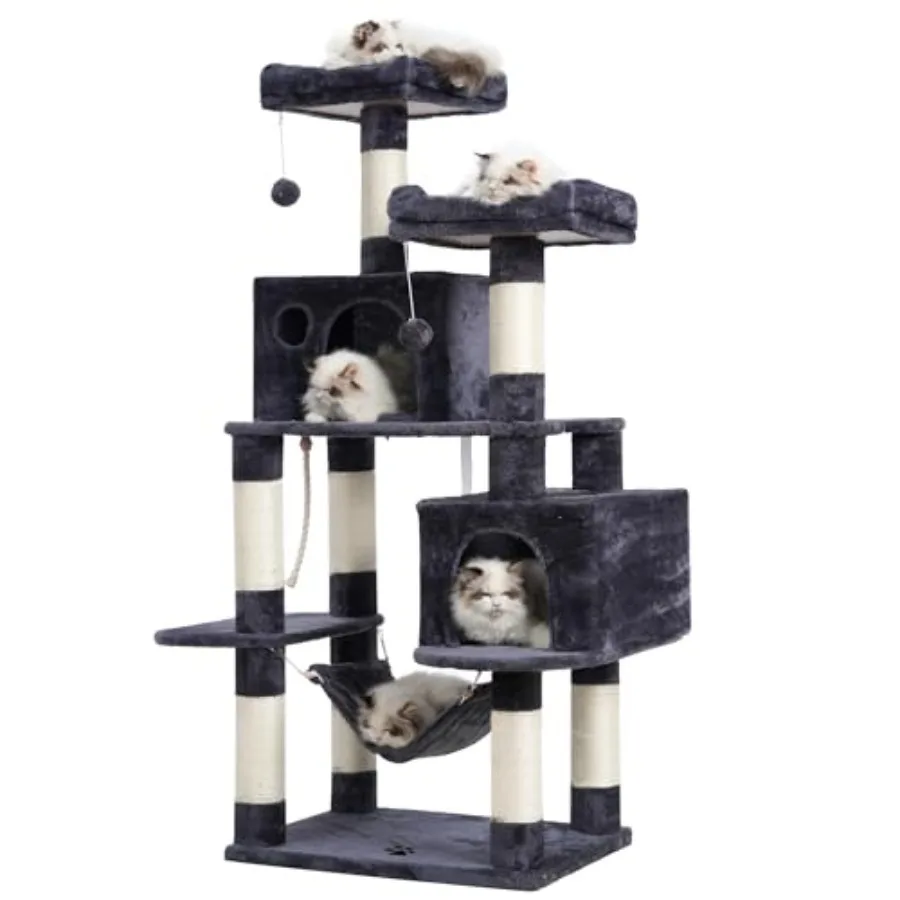 

Large Multi-Level Cat Tree Condo Furniture with Sisal-Covered Scratching Posts 2 Bigger Plush Condos Perch Hammock for Kittens