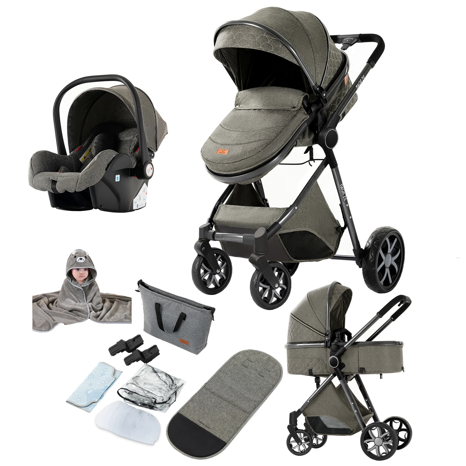 Poussette Bébé Fonctionnelle 3-en-1, Conduite Fluide avec Siège Auto Sécurisé, Nacelle Confortable et Fonctionnalités Adaptables pour Tout-Petits
