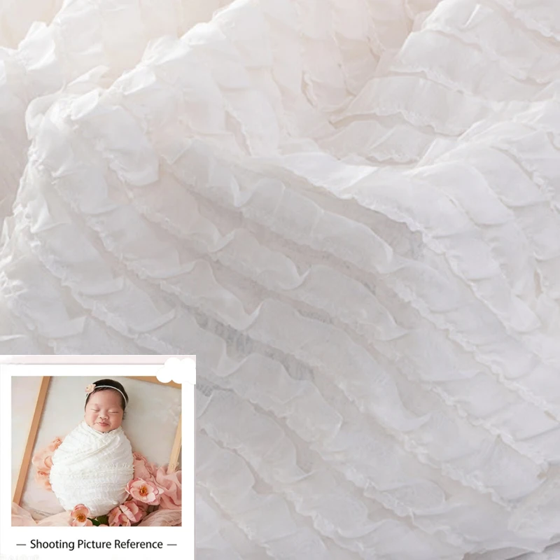 غلاف دعائم التصوير الفوتوغرافي لحديثي الولادة - تطريز زهور ثلاثي الأبعاد مع حافة شيفون مكشكشة، دعامة أطفال متماسكة، نيويوبونفوت، ملحقات بيبي، سينجينيا