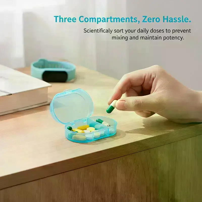 Mini 3 Grid Compact Plastic Pill Storage Box Assorted Color Travel Daily Medicine Container