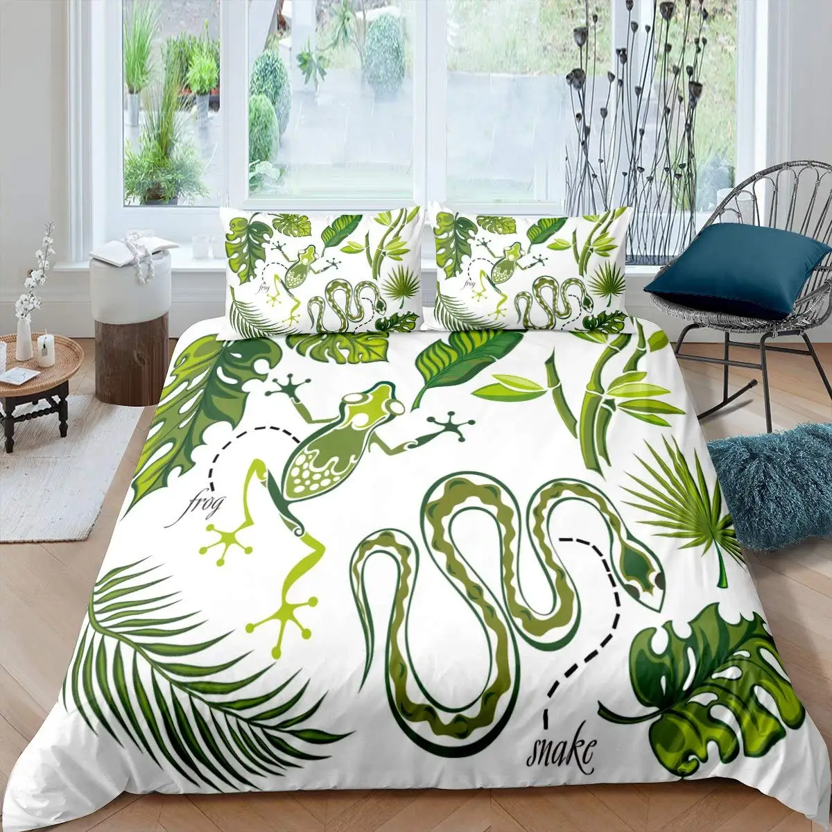 Palm Leaves Duvet Cover Monstera Leaf Comforter Covers Tropical Green Leaves Bedding Set White Marble Quilt Cover for Men Women