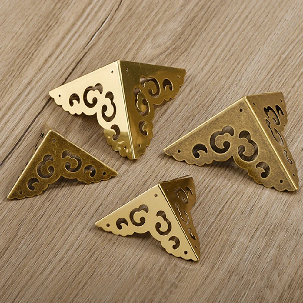 2Pcs Brass Corner Protection Furniture Metal Triangle Code Wooden Box Table Cabinet Anti-Collision Fixing Plate Decorative