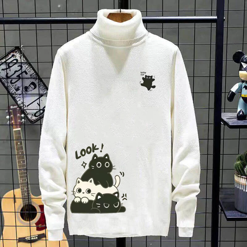 

Thiened High Collar Men's Knitted Sweater Warm Base Layer Autumn Winter Casual Sle Youth Student Faionable ential