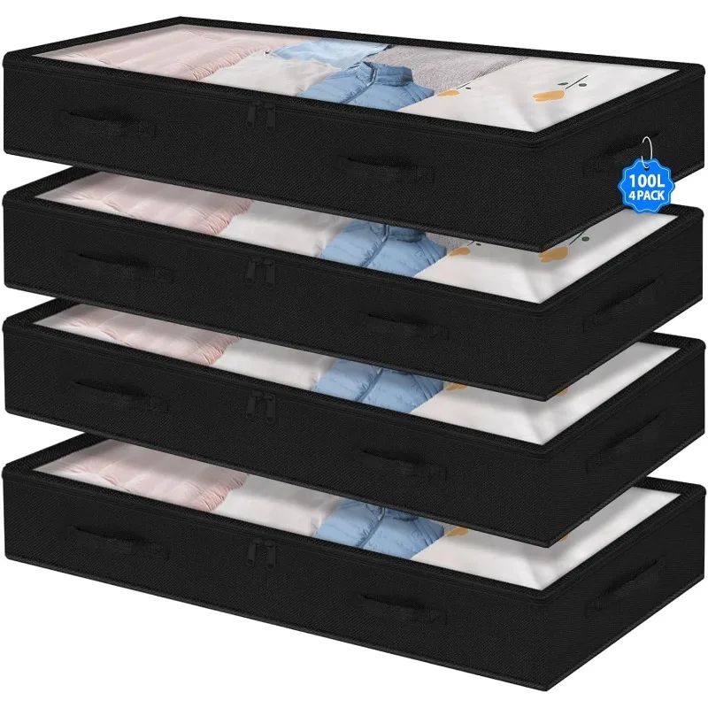 

Контейнеры для хранения под кроватью, 100 л, 4 упаковки, большие тканевые контейнеры для хранения на молнии 40 x 20 x 7,5 дюймов, длинные плоские складные контейнеры
