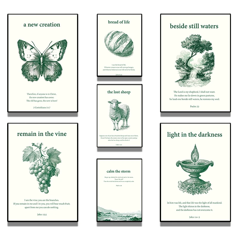 Green Bible Verse Minimalism Posters Remain In The Vine Modern Prints Canvas Painting Wall Art Pictures Home Living Room Decor
