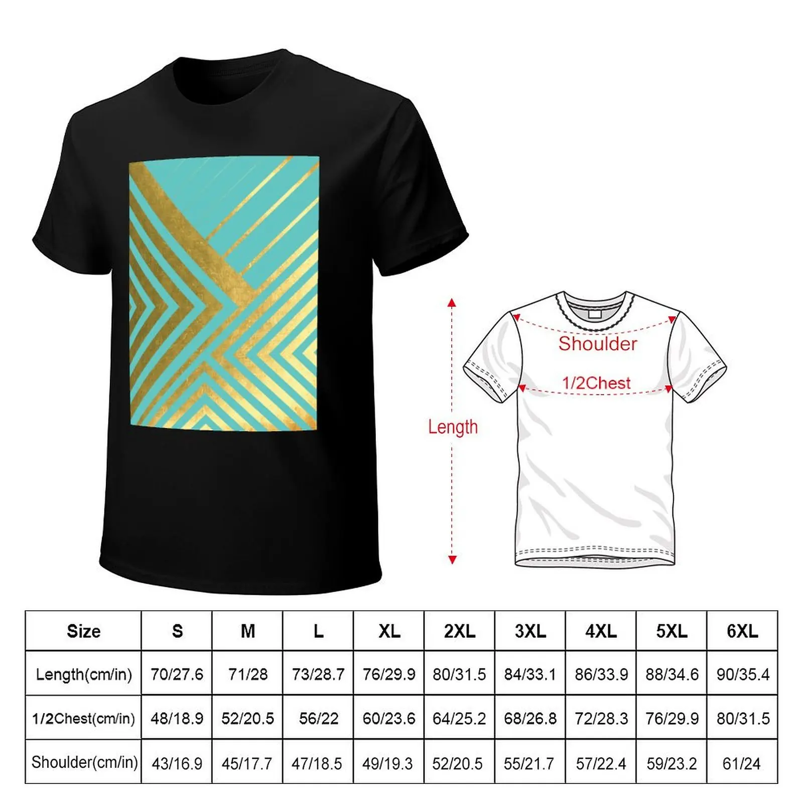 Turquoise and Gold Geometric Luxe T-Shirt Basic Simple Casual Short Sleeve Tee