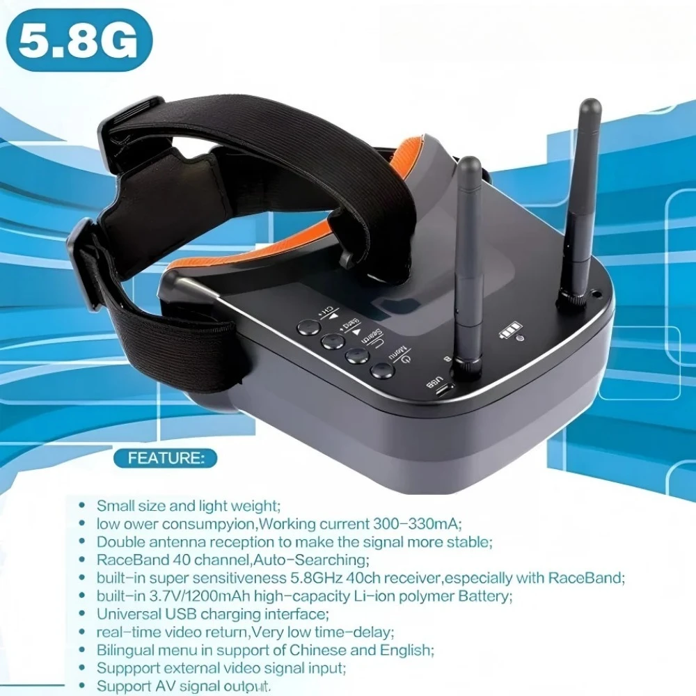 LS-VR009 5.8Ghz FPV Goggles Video Transmission Headset 5.8G 40CH HD 3 Inch 16:9 Display Mini FPV Gogges for FPV Quadcopter Drone