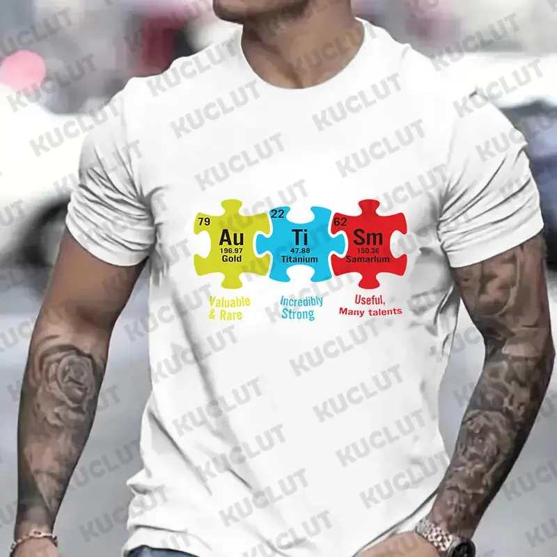 Funny Autism Puzzle Piece Shirt for Men Clothing Fashion Autism Awareness Y2k Graphic Print Tops Short Sleeve Tees Men\'s Clothes