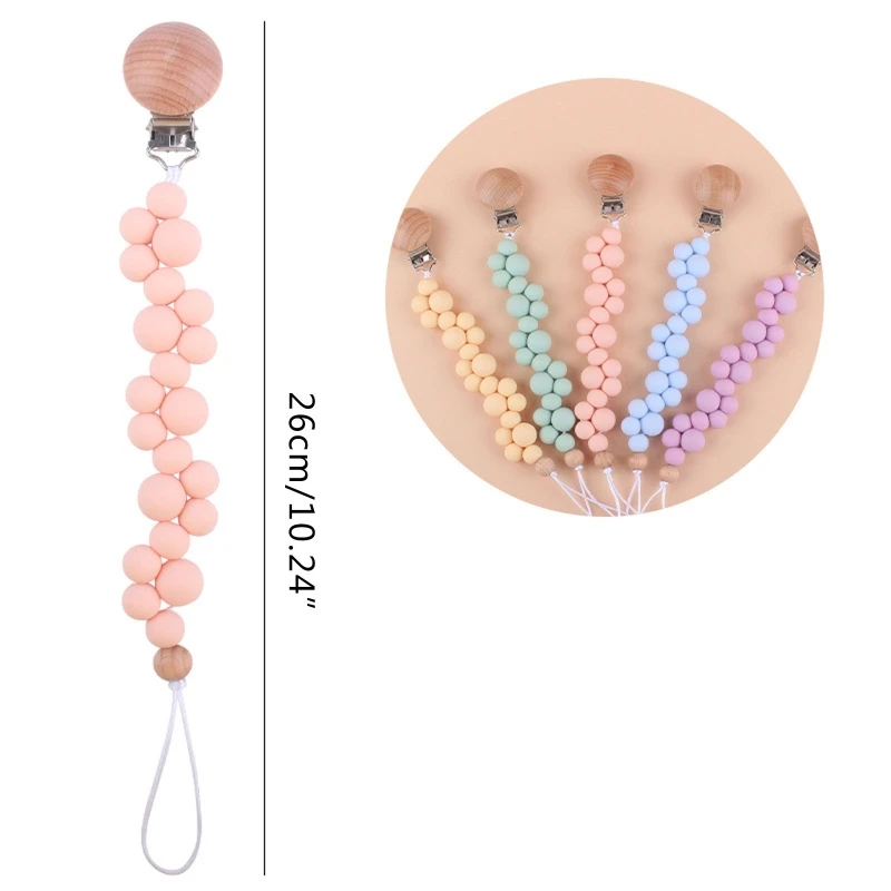 Clip chaîne sucette pour bébé, porte-sucette d'allaitement, perles en Silicone, anneau dentition, Clip en bois