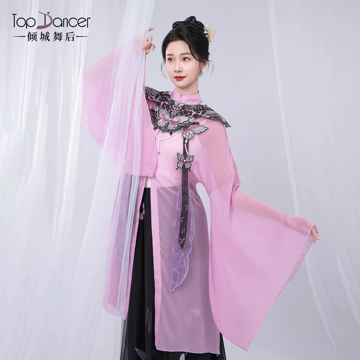 زي الرقص الكلاسيكي المطرز سحابة الكتف تتدفق الشاش تنورة السراويل الصينية هان تانغ نمط مرحلة الأداء اللباس