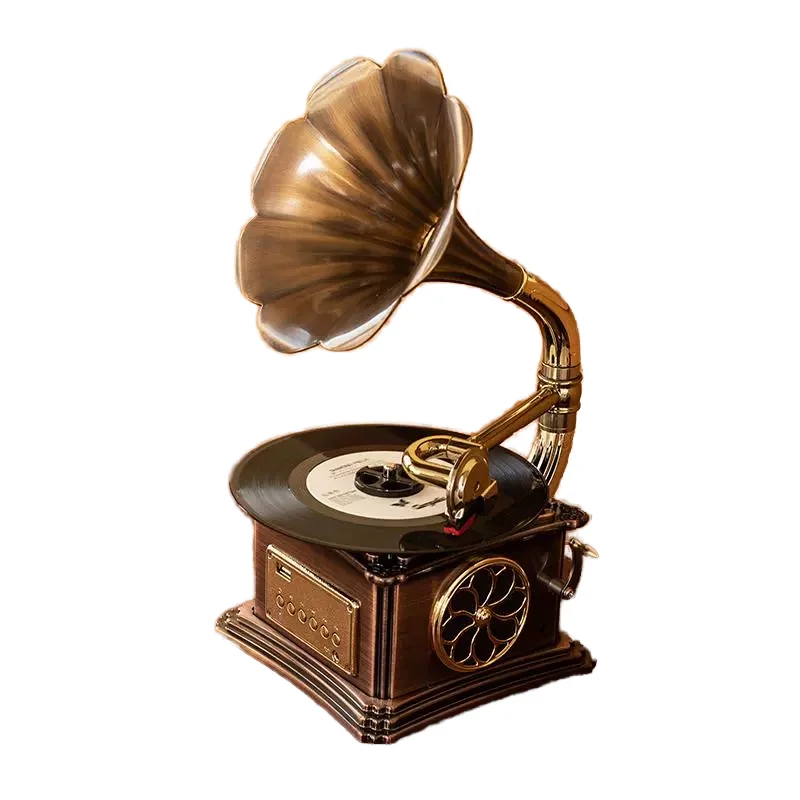 Factory Hot-Sale Retro Classic Gramophone 2-Speed Vinyl Turntable Record Player with Copper Speaker Multiple Vinyl Classic Style