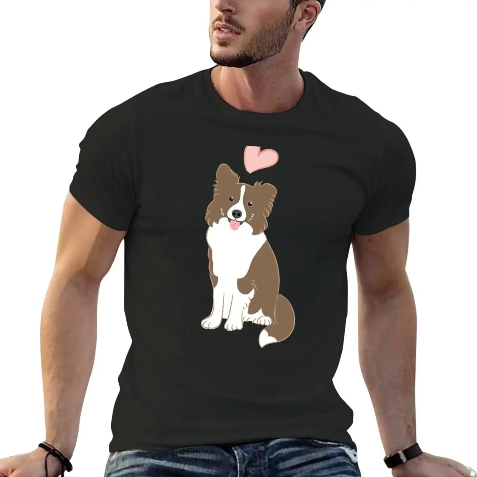 Camiseta LOVE Chocolate Border Collie, camiseta vintage de anime, camisetas gráficas de algodón, blusa, ropa vintage, paquete de camisetas para hombre