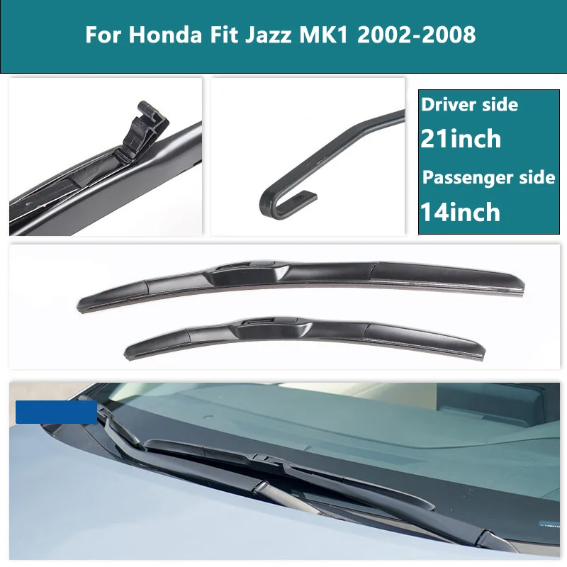 Car Front Wipers For Honda Fit Jazz MK1 2002-2008  Front Wiper Blades Rubber 21\