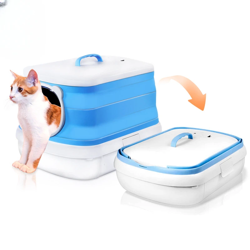 Foldable cat litter basin, large, fully enclosed, deodorizing, fast storage, anti splashing, car mounted, outdoor