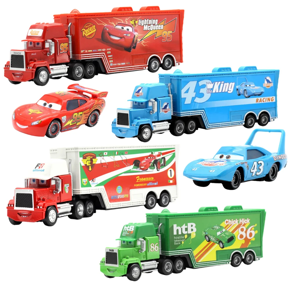 ¡EN STOCK! Juego de coches y camiones de Disney Pixar, Lightning Mcqueen, Uncle Mike, The King Cruz, camiones modelo, regalo de Navidad para niños #