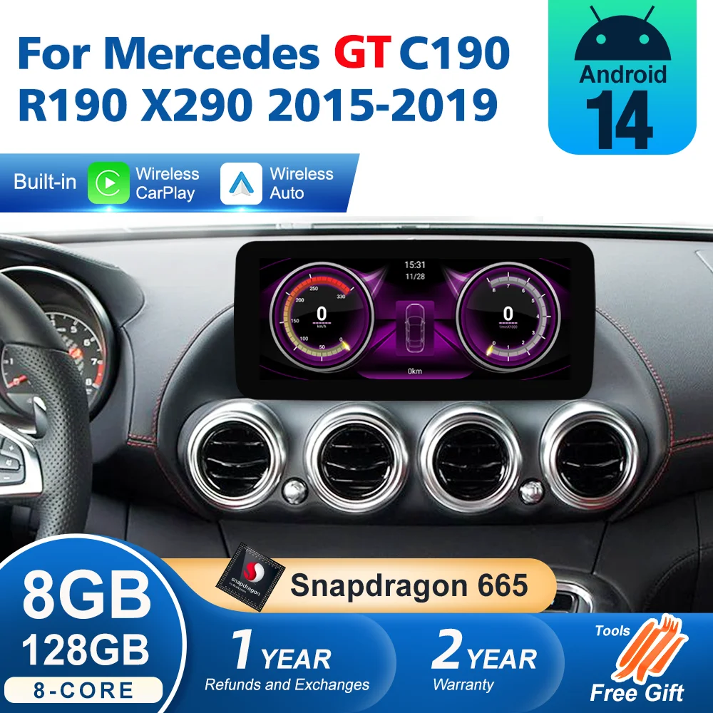 

Nunoo Android 14 Wireless Auto CarPlay For Mercedes Benz GT C190 R190 X290 2015-2019 Car Multimedia Navigation GPS 4G WiFi