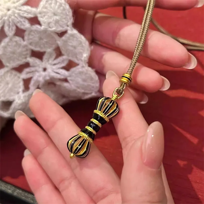 Blessing Mysterious Black Vajra Pestle Pendant For Men Jewelry Ethnic Style Nine Legged Vajras Necklace Women Amulet Accessories