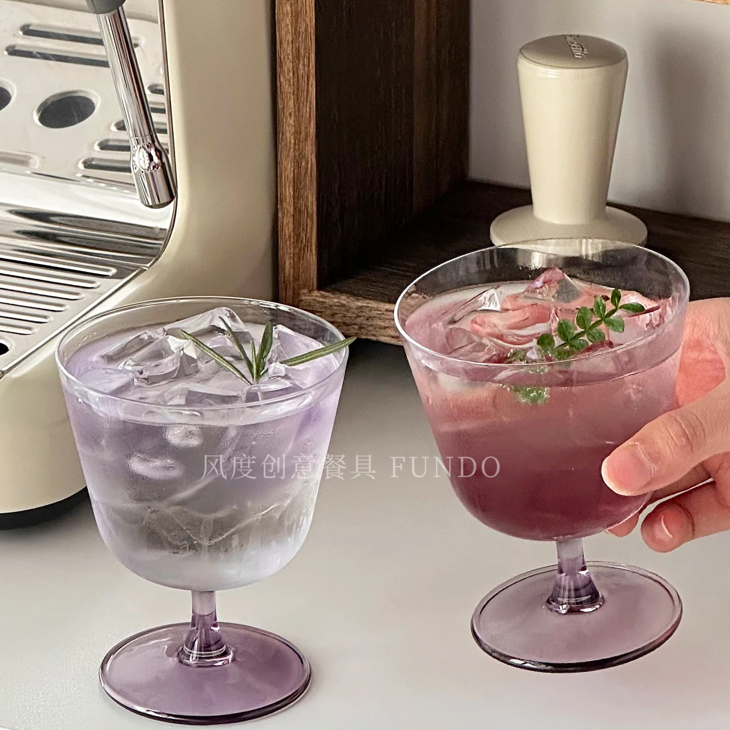 300ml Purple Tall Glass Ins Style Exquisite Round Iced Americano Coffee Cups Fashion Household Versatile Beverage Tumblers