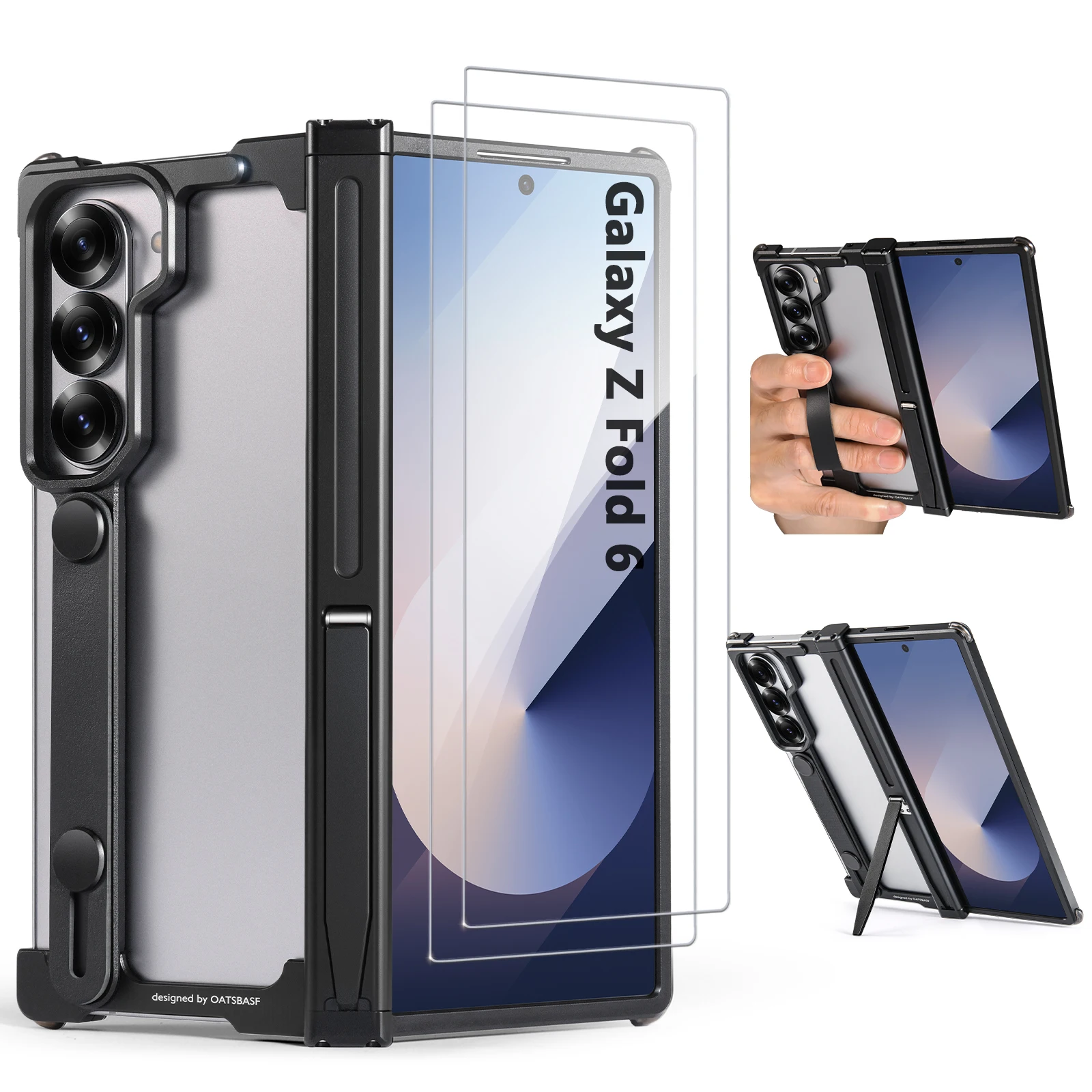 Oatsbasf Minimalistische Handyhülle für Samsung Galaxy Z Fold 6, mit Ständer, sicherer Griff, stoßfeste Fallschutz-Telefonabdeckung