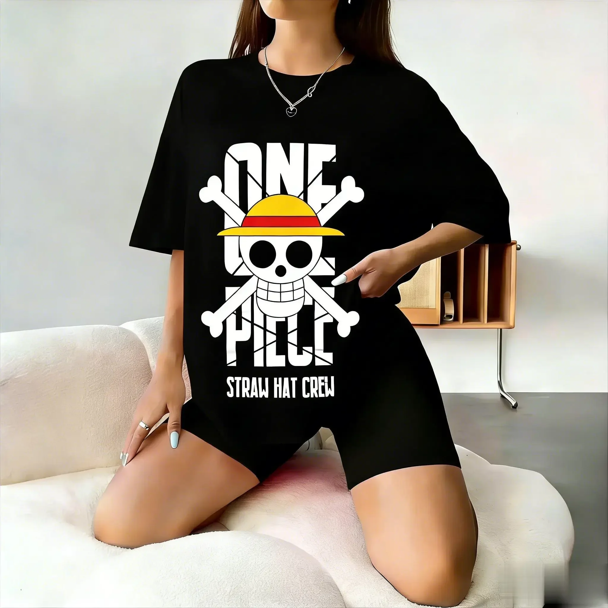 One Piece Straw Hat Crew Anime T Shirt Men Kids Loose Cotton Short Sleeve Tee Top Luffy Graphic Summer Casual Streetwear Y2k