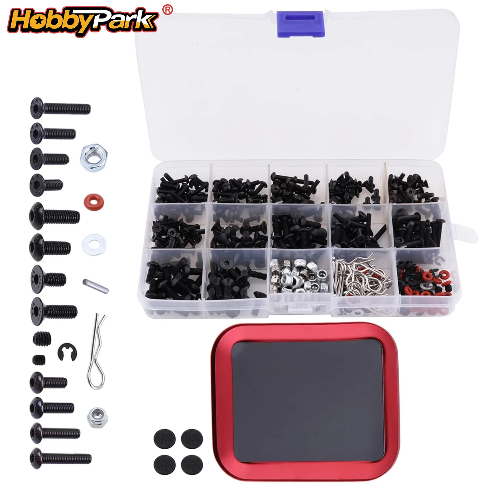 Hobbypark RC Screw Kit Metal Hardware Fasteners with Screw Tray for 1/8 1/10 1/12 1/16 RC Cars Trucks Crawlers 532Pcs