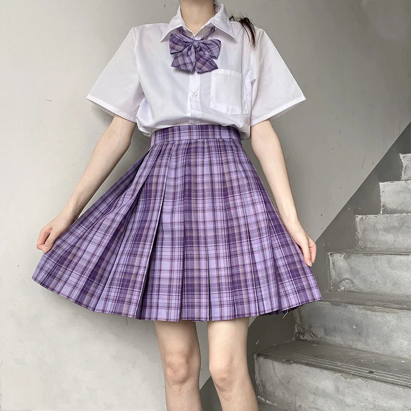 JK Schuluniform Japanischen Kostüm Sommer Uniform Mädchen Gefaltete Rock Koreanische Hohe Taille Plaid Rock Sexy Seifuku für Frau