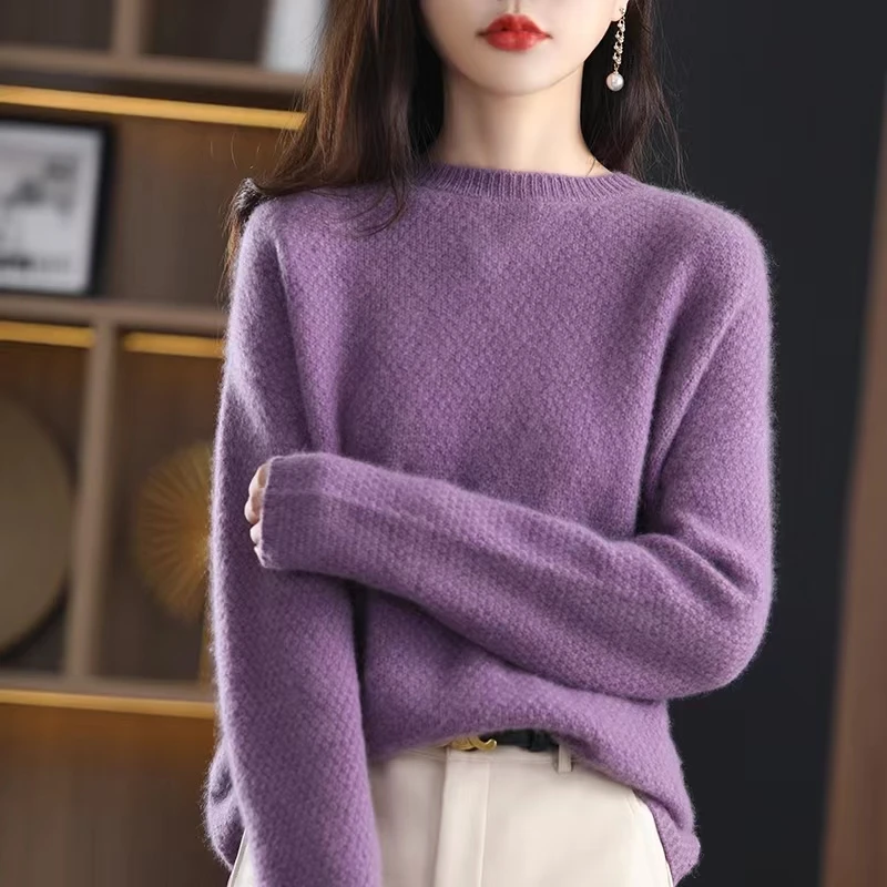 Ladies Round Neck Sweater 100% Wool Cashmere Bottoming Shirt 2024 Autumn/Winter New Loose Knitted Pullover For Women\'s Outerwear