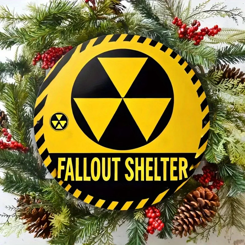 2D Flat, 1pc Vintage Aluminum Nuclear War Shelter Wall Art Sign - 2D Yellow & Black Radiation Hazard Decoration, Bold Retro Desi