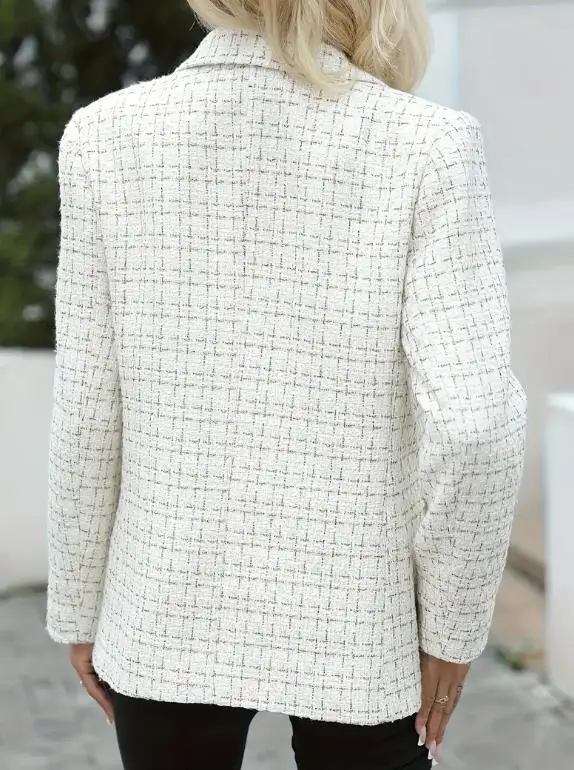 

2025 Winter Fashion Casual Double Breasted Suit Jacket for Women, Elegant Small Fragrance Style, High-End Luxury Slim Fit Jacket
