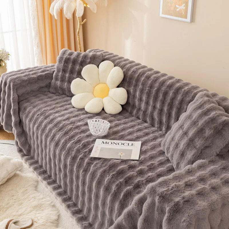 

New Plush Solid Color Sofa Towel Blanket Universal Sofa Blanket One-piece Couch Cover Autumn Winter Thickening Couch Cloth Towel