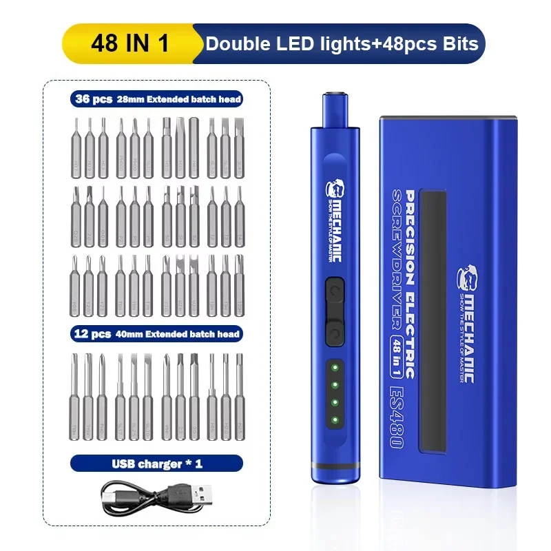 48 IN 1 Precision Electric Screw Batch Set with 2 LED Lights for Electronics PC Phone Watch Furniture Repair Screwdriver Tools